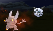Pinsir usando Desquite contra Glalie en Pokémon Sol y Pokémon Luna.