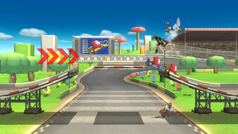 Archivo:Pit, Fox y Samus en Circuito Mario (SSBB) SSB4 (Wii U).jpg