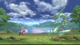 Fox enfrentando a Rayquaza en El Emisario Subespacial.