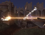 La flecha de luz de Zelda manda a volar a sus oponentes diagonalmente.