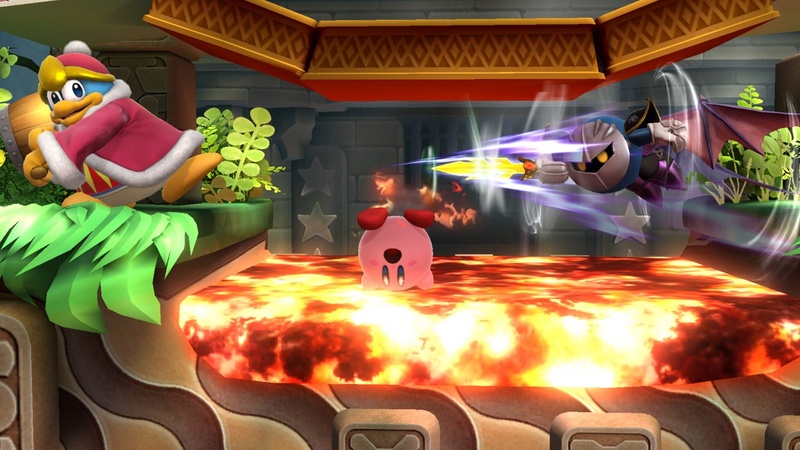 Archivo:Rey Dedede, Kirby y Meta Knight en El gran ataque de las cavernas SSB4 (Wii U).jpg