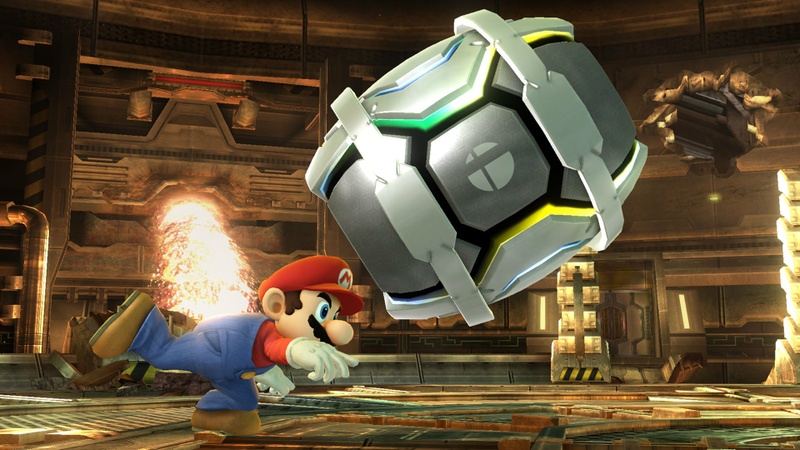 Archivo:Mario lanzando un Barril SSB4 (Wii U).jpg