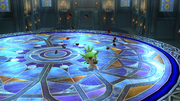 Chespin lanzando semillas en Liga Pokémon de Kalos.