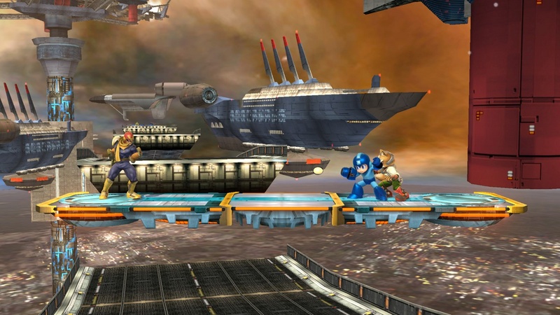 Archivo:Fox, Captain Falcon y Megaman en Port Town Aero Dive SSB4 (Wii U).jpg