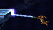 Samus usando su Agarre Aéreo como una recuperación con cuerda en Super Smash Bros. Brawl.