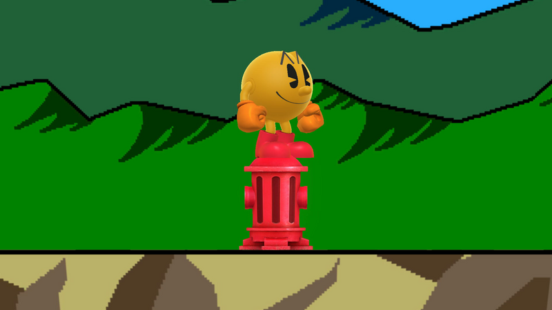 Archivo:Pac-Man sobre una boca de riego SSB4 (Wii U).png