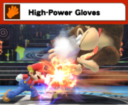 Mario equipado con los High-Power Gloves atacando a Donkey Kong en Cuadrilátero.