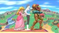 Peach Samus y la Entrenadora de Wii Fit en Ciudad Smash (SSB for Wii U).jpg