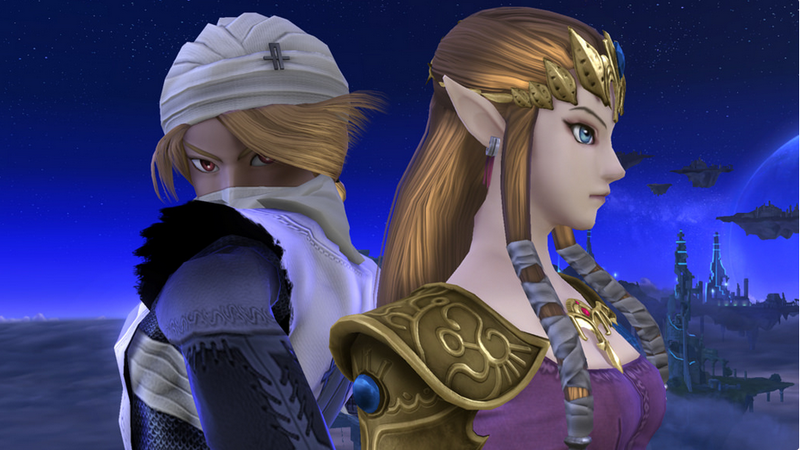 Archivo:Zelda y Sheik en el Campo de Batalla SSB4 (Wii U).png
