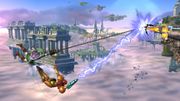 Samus usando el Rayo Enganche y Link usando la Zarpa en Super Smash Bros. for Wii U.