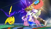 Pikachu atacando a Pit con su Rayo.