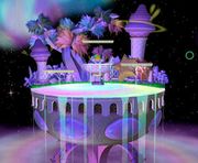 Vista de Dream Land: Fuente de los Sueños en Super Smash Bros. Melee.