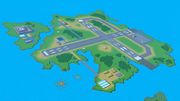 Una isla con pista de aterrizaje que está hecha con gráficas de 8-bits.