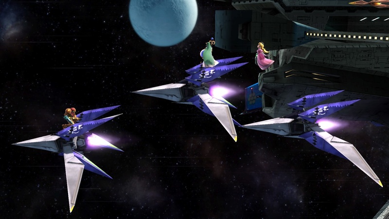 Archivo:Samus, Peach y Palutena en la Estación espacial SSB4 (Wii U).jpg