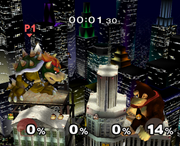 Donkey Kong gigante en el Evento 25: Guerra de gigantes de Super Smash Bros. Melee.
