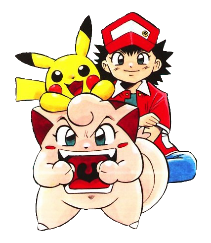 Archivo:Ilustración de Isamu Akai, Clefairy y Pikachu en Pocket Monsters Aniki-hen.png