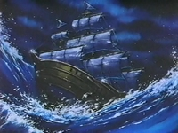 I.S.S. Frambuesa, el barco del bisabuelo de Luka, en mitad de la tormenta.