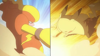 Archivo:EP601 Pikachu de Ash vs. Magmortar de Paul.jpg