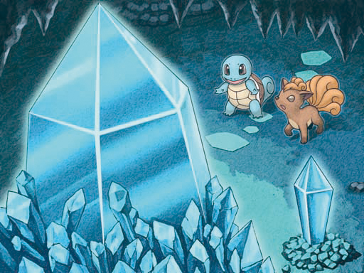 Archivo:Ilustración de Squirtle y Vulpix en la cueva Cristal en MM.jpg