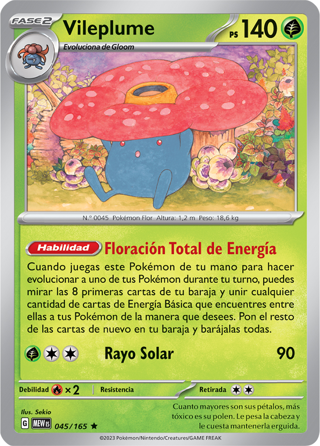 Entrenadores Pokemons - #45 Vileplume es un Pokémon de tipo planta/veneno  introducido en la primera generación. Es una de las dos evoluciones  posibles de Gloom. Vileplume posee los pétalos de flor más