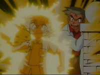Pikachu de Ash usando impactrueno por segunda vez.