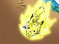 Pikachu de Ash usando placaje eléctrico.