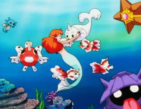 Seaking, junto a Misty y los demás Pokémon, en el Ballet Acuático.