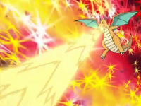 Dragonite del profesor Oak usando hiperrayo.