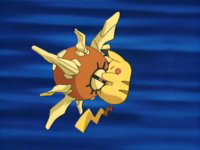Solrock usando placaje contra el Pikachu de Ash.