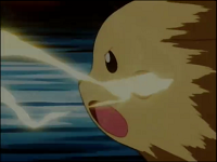 Pikachu de Ash usando impactrueno.