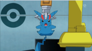Pikachu pintado como una Superbola/Super Ball.