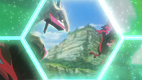 Rayquaza dándole a Moltres el mensaje de Zygarde.