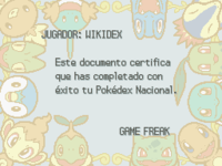 Diploma de Pokédex nacional en Pokémon Platino.
