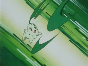 Chikorita usando hoja afilada.