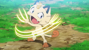 Meowth del Equipo Rocket/Team Rocket usando golpes furia.