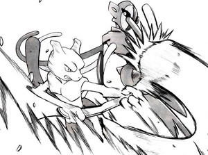 Mewtwo usando ondas psíquicas formando una cuchara.