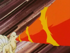 Ninetales de Blaine usando giro fuego.