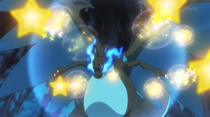 Mega-Charizard X de Rojo usando Meteoros/Rapidez en el PO04.