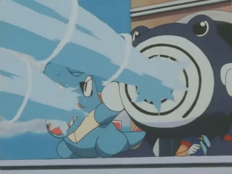 Archivo:EP219 Poliwhirl y Totodile usando pistola agua.png