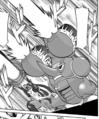 Mega-Lucario de Corelia usando esfera aural.