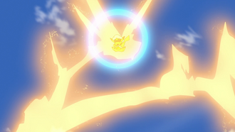 Capitán Pikachu usando Tormenta Incesante.