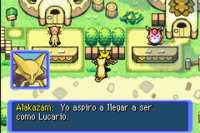 Alakazam habla de él en la Plaza Pokémon.