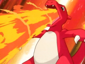 Charmeleon de Ash usando lanzallamas.