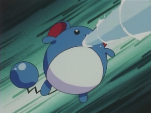 Marill usando pistola agua.
