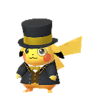 Pikachu con traje elegante amarillo y monóculo