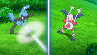 Riolu de Ash usando onda de vacío/onda vacío.
