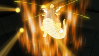 Dragonite de Ash usando danza dragón.