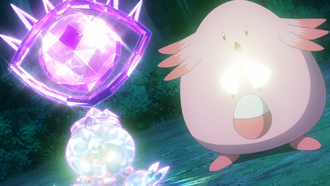 Hattrem de Liko y Chansey de Mollie usando Pulso Sanador/Pulso Cura.
