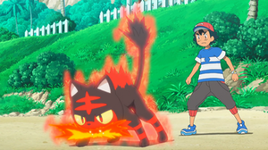 Litten de Ash usando colmillo ígneo.