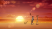 EP1045 Ash, Misty y Pikachu caminando por la playa.png